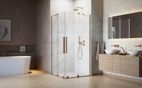 Zuhanykabin, Radaway Furo Brushed Copper KDD szögletes zuhanykabin 110x80 átlátszó