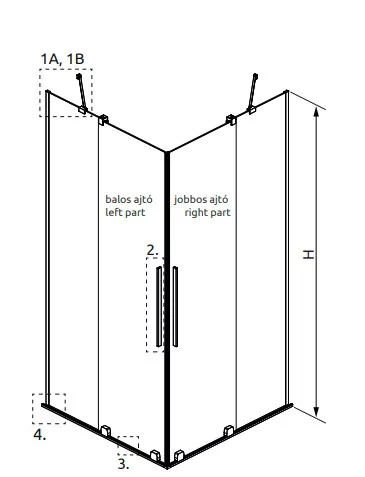 Zuhanykabin, Radaway Furo Brushed GunMetal KDD szögletes zuhanykabin 80x80 átlátszó