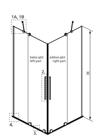 Zuhanykabin, Radaway Furo Brushed GunMetal KDD szögletes zuhanykabin 110x100 átlátszó