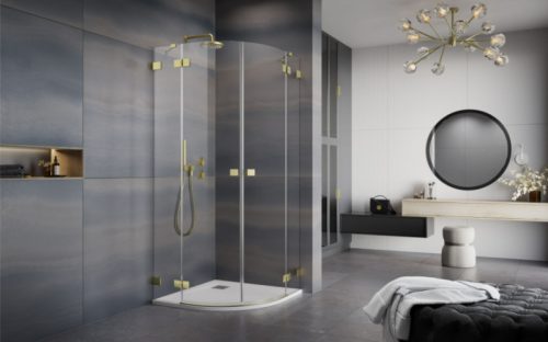 Zuhanykabin, Radaway Essenza Pro Brushed Gold PDD íves szálcsiszolt arany zuhanykabin 80x100 átlá