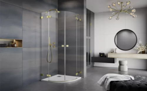 Zuhanykabin, Radaway Essenza Pro Brushed Gold PDD íves szálcsiszolt arany zuhanykabin 100x90 átlá