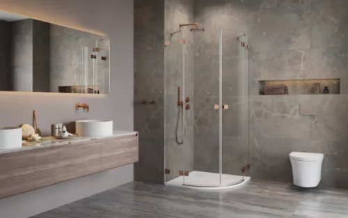 Zuhanykabin, Radaway Essenza Pro Brushed Copper PDD íves szálcsiszolt réz zuhanykabin 80x80 átlát