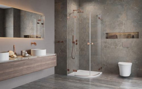 Zuhanykabin, Radaway Essenza Pro Brushed Copper PDD íves szálcsiszolt réz zuhanykabin 80x90 átlát