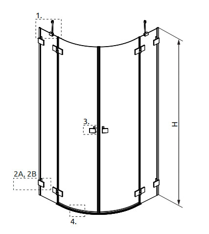 Zuhanykabin, Radaway Essenza Pro Brushed Copper PDD íves szálcsiszolt réz zuhanykabin 90x100 átlá