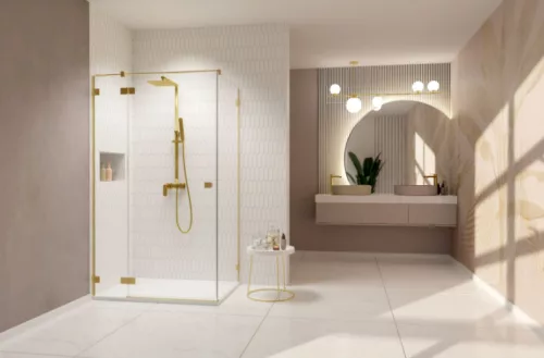 Zuhanykabin, Radaway Essenza Pro Brushed Gold KDJ szögletes zuhanykabin 120x110 átlátszó jobbos