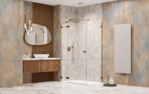 Zuhanykabin, Radaway Essenza Pro Brushed Copper KDJ szögletes zuhanykabin 90x75 átlátszó jobbos