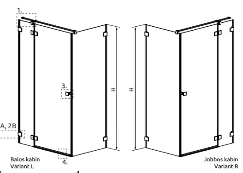 Zuhanykabin, Radaway Essenza Pro Brushed GunMetal KDJ szögletes zuhanykabin 90x110 átlátszó balos