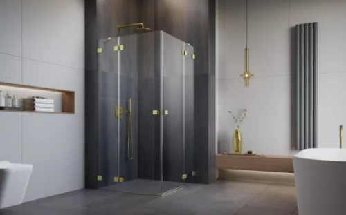 Zuhanykabin, Radaway Essenza Pro Brushed Gold KDD szögletes zuhanykabin 90x90 átlátszó