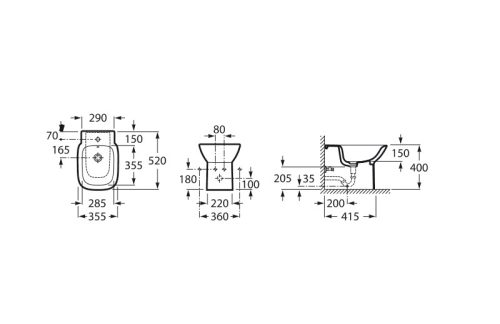 Bidé, Roca Debba falhoz illeszkedő kompakt álló bidé A355997000