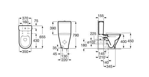 Öblítőtartály, Roca The Gap A3410N0000 Round Dual Flush öblítőtartály alsó bemenettel