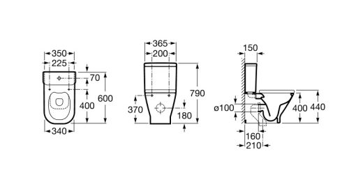 Öblítőtartály, Roca The Gap A341730000 tartály tetővel és kétgombos mechanizmussal, alsó bekötéss