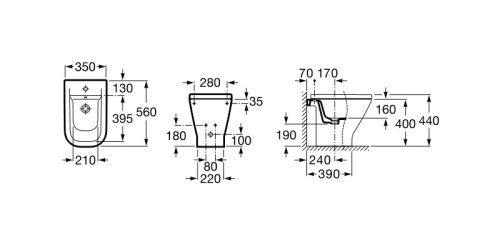 Bidé, Roca The Gap A357474000 álló bidé 560 mm hosszú