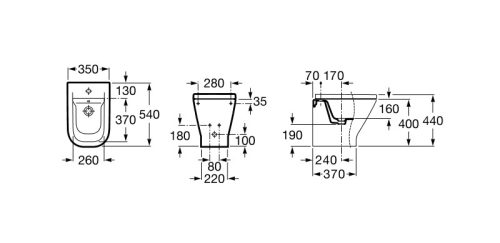 Bidé, Roca The Gap A357477000 falhoz illeszkedő álló bidé 540 mm hosszú