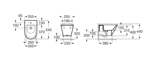 Bidé, Roca The Gap A3570n6000 Round fali bidé 540 mm hosszú, rejtett rögzítéssel