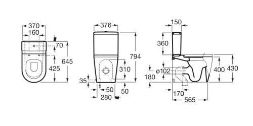 Öblítőtartály, Roca Inspira A341520640 Round / Square tartály 4,5/3 L, onyx