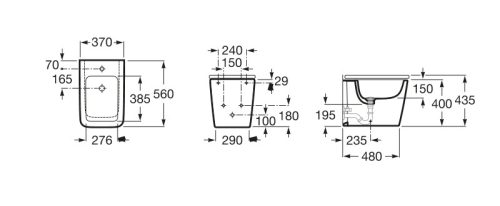 Bidé, Roca Inspira A357537000 Square falhoz illeszkedő álló bidé