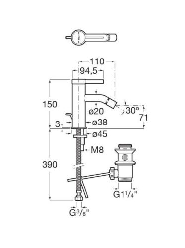 Bidé csaptelep, Roca Ona A5A609EC00 bidé csaptelep, rudas leeresztővel, króm