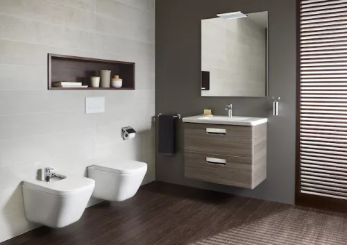 Alsó szekrény, Roca The Gap A855998150 alsószekrény és mosdó tíkfa színben 80 cm