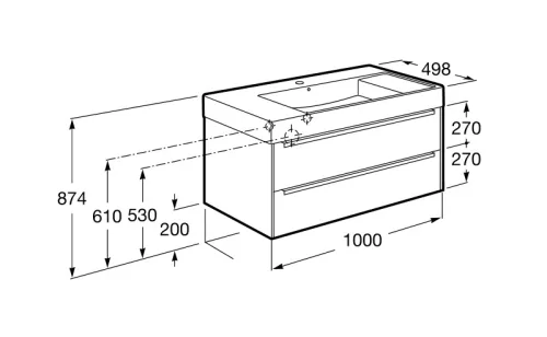 Alsó szekrény, Roca Inspira A851077402 Unik alsószekrény mosdóval 100x50 cm texturált városi tölg