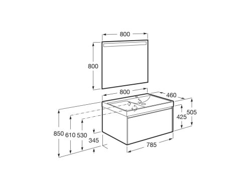 Komplett bútor, Roca Ona A851721509 mosdószekrény Pack jobbos mosdóval, tükörrel, matt fehér