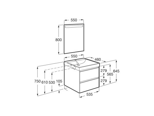 Komplett bútor, Roca Ona A851703511 mosdószekrény Pack mosdóval, tükörrel, sötét szilfa