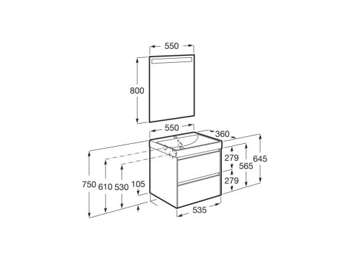 Komplett bútor, Roca Ona A851699511 kompakt mosdószekrény Pack mosdóval, tükörrel, sötét szilfa