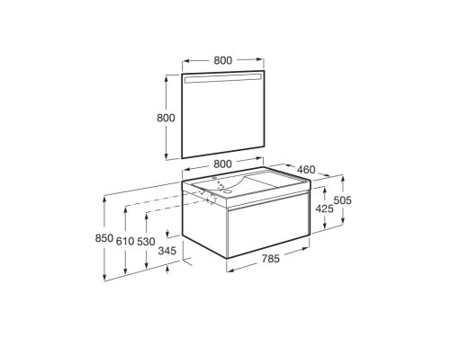 Komplett bútor, Roca Ona A851722513 mosdószekrény Pack balos mosdóval, tükörrel, matt zöld