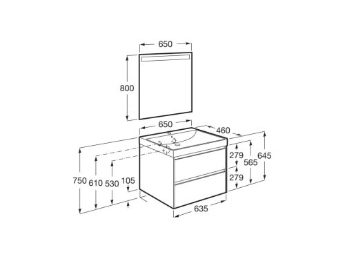 Komplett bútor, Roca Ona A851705509 mosdószekrény Pack mosdóval, tükörrel, matt fehér
