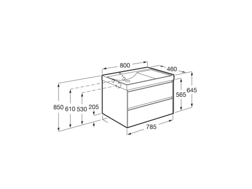 Alsó szekrény, Roca Ona A851692512 mosdószekrény mosdóval baloldali medencével, világos tölgy