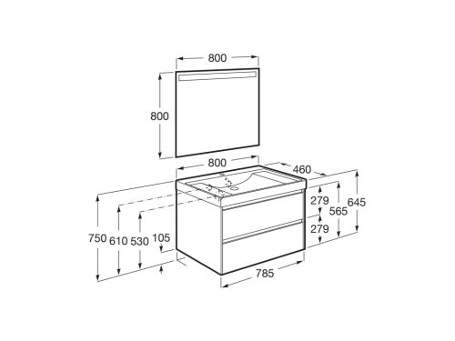 Komplett bútor, Roca Ona A851707509 Unik mosdó+mosdószekrény, tükörrel, matt fehér