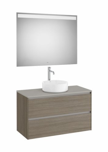 Komplett bútor, Roca Ona A851718511 mosdószekrény Pack ráültethető mosdóhoz, tükörrel, sötét szil