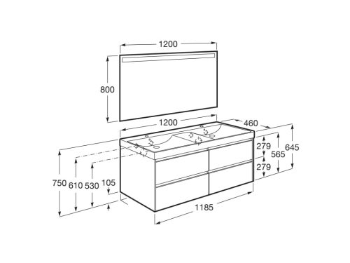 Komplett bútor, Roca Ona A851710512 mosdószekrény Pack dupla mosdóval, tükörrel, világos tölgy