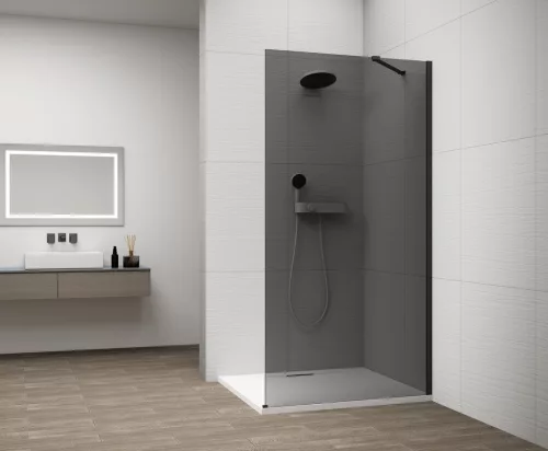 Walk-in, Sapho Esca Black Matt ES1214-02 Walk-in, falra szerelhető, füst üveg, 140 cm