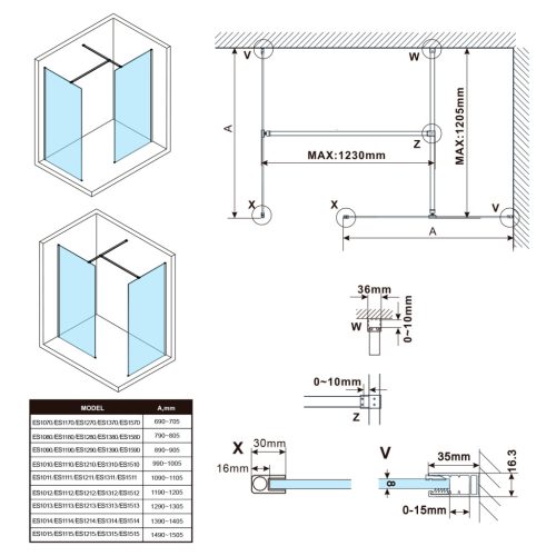 Zuhanyfal, Sapho Esca ES1512 Walk-in zuhanyfal, barna üveg, 120x210 cm