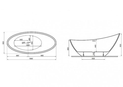 Kád, M-Acryl Paradise szabadonálló kád 180x80 cm fehér