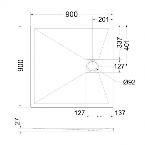 Zuhanytálca, West Eliza 90x90 cm, antrazite