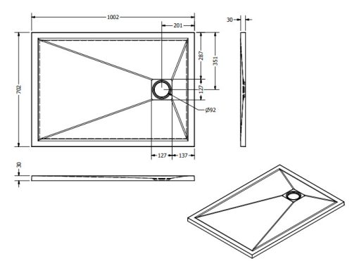 Zuhanytálca, West Eliza 70x100 cm, fehér