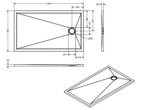 Zuhanytálca, West Eliza 70x120 cm, antrazite