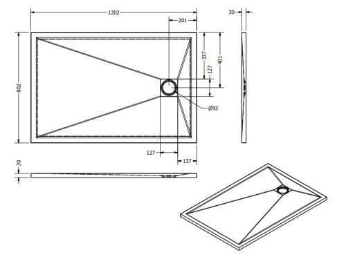 Zuhanytálca, West Eliza 80x120 cm, fehér