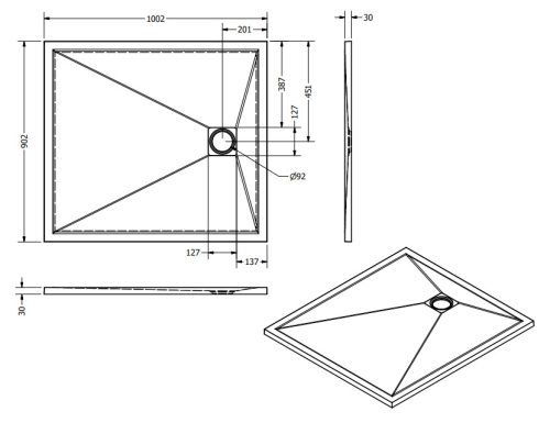 Zuhanytálca, West Eliza 90x100 cm, fehér
