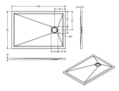 Zuhanytálca, West Zara 70x100 cm, black