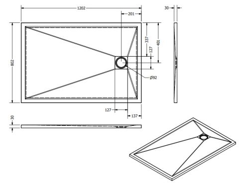 Zuhanytálca, West Zara 80x120 cm, black