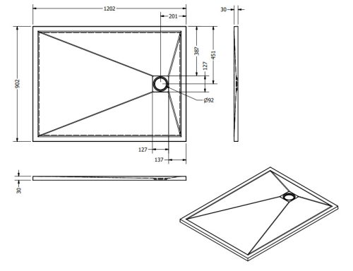 Zuhanytálca, West Zara 90x120 cm, black