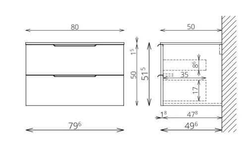 Alsó szekrény, Tboss Quarto 80 AM króm fogantyúval