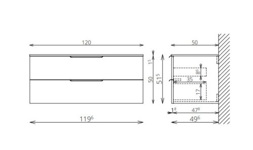 Alsó szekrény, Tboss Quarto 120 2F fekete fogantyúval