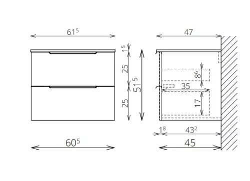 Alsó szekrény, Tboss Carvea 60 fekete fogantyúval