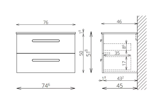Alsó szekrény, Tboss Finix 75 fekete fogantyúval
