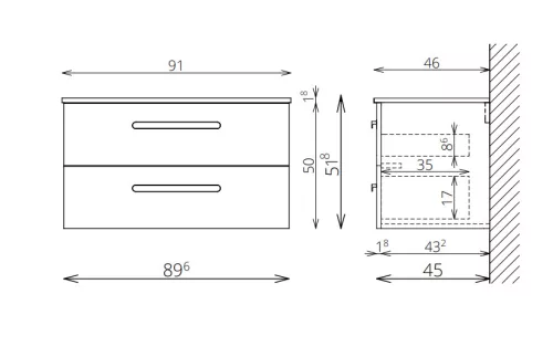 Alsó szekrény, Tboss Finix 90 fekete fogantyúval