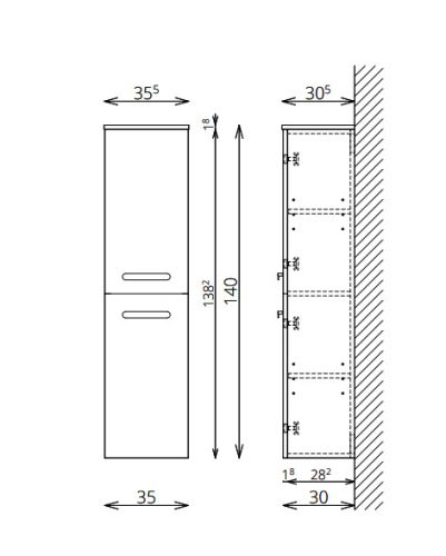 Fali szekrény, Tboss Finix F140 2A kiegészítőszekrény, balos, fekete fogantyú