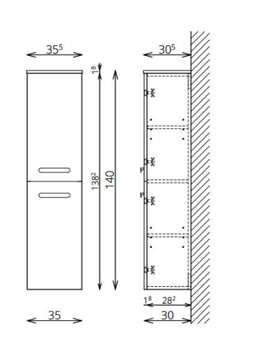 Fali szekrény, Tboss Ohana F140 2A kiegészítőszekrény, balos, króm fogantyúval